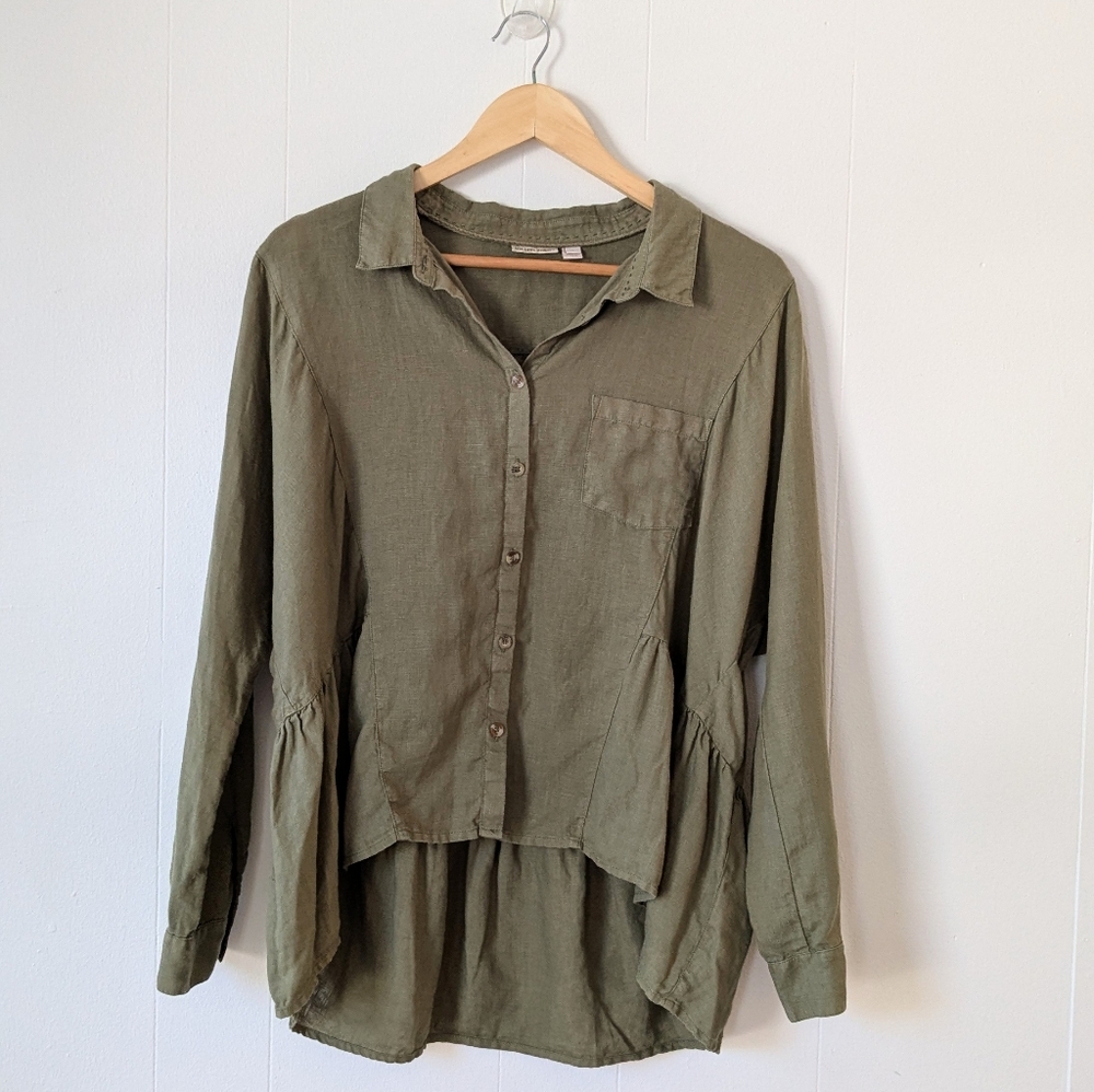 Anthropologie Holding Horses Linen McKenzie Peplum Top Blouse Sz M Medium